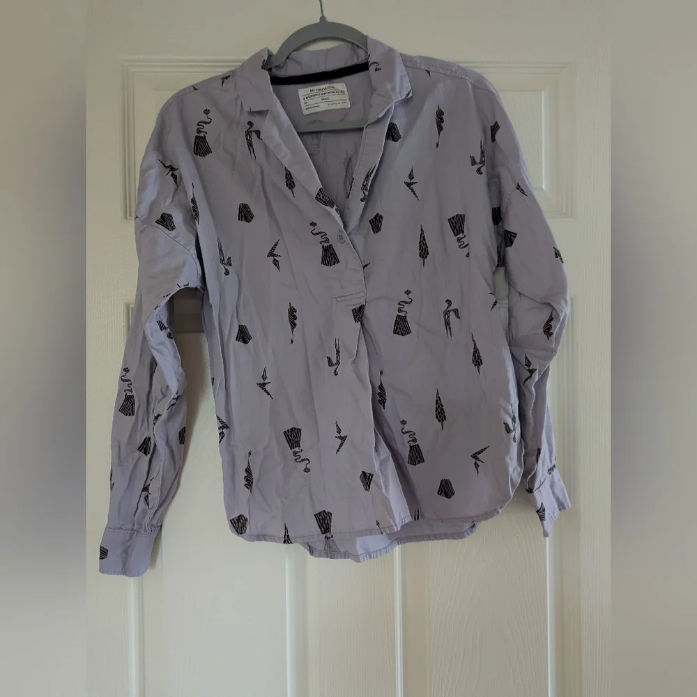 Cooperative Lavender Button Down Shirt with Black Patterns - Picture 2 of 7